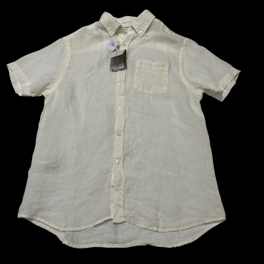Porter & Ash Linen Shirt Button Down Ivory Size L Structured Lux Beach Coastal
